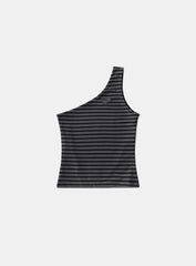 Badblood Striped One Shoulder Tank - Charcoal/Black