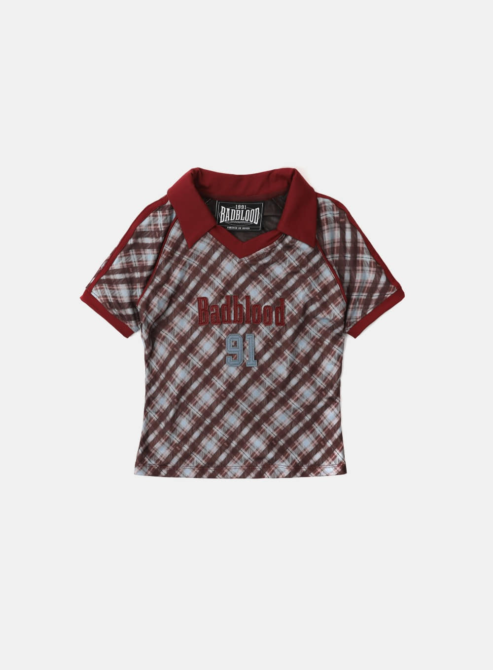 Badblood Vintage Club V-Neck Check T-Shirt - Red