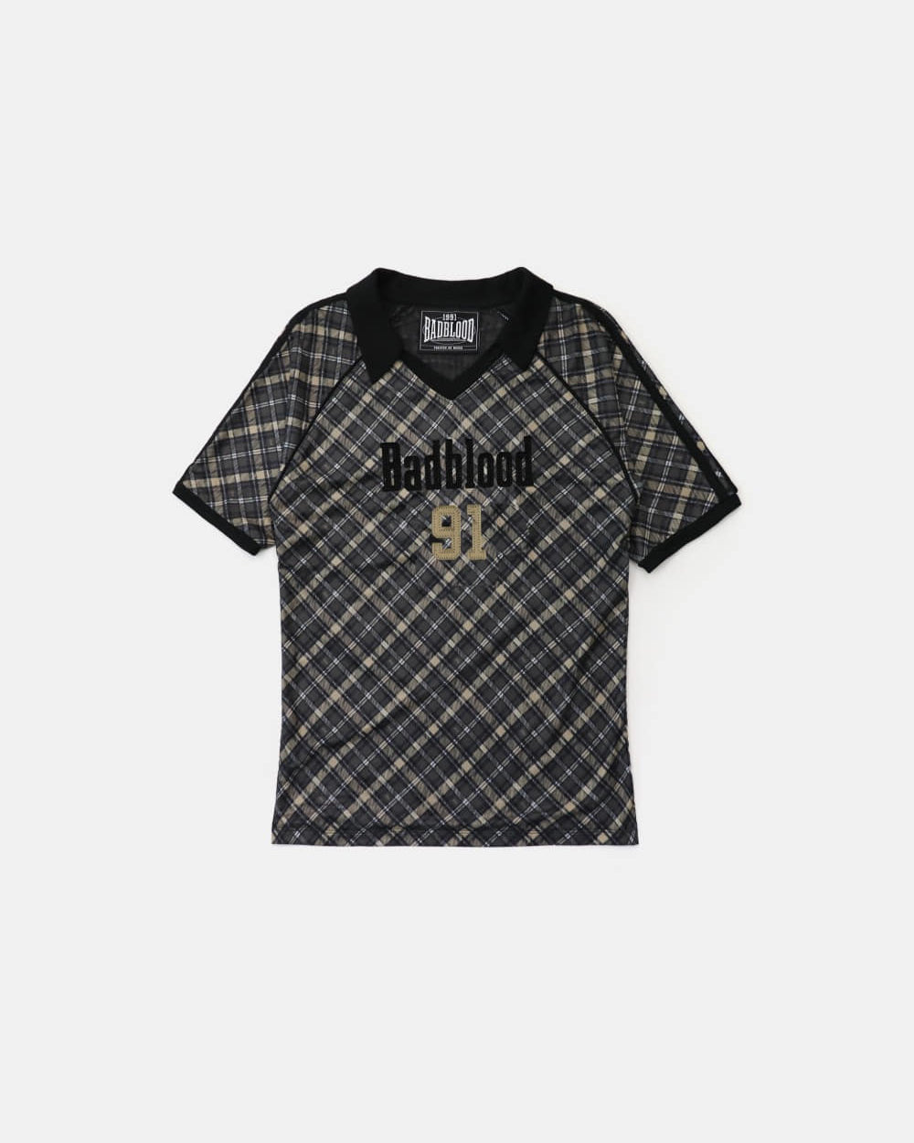 Badblood Vintage Club V-Neck Check T-Shirt Black