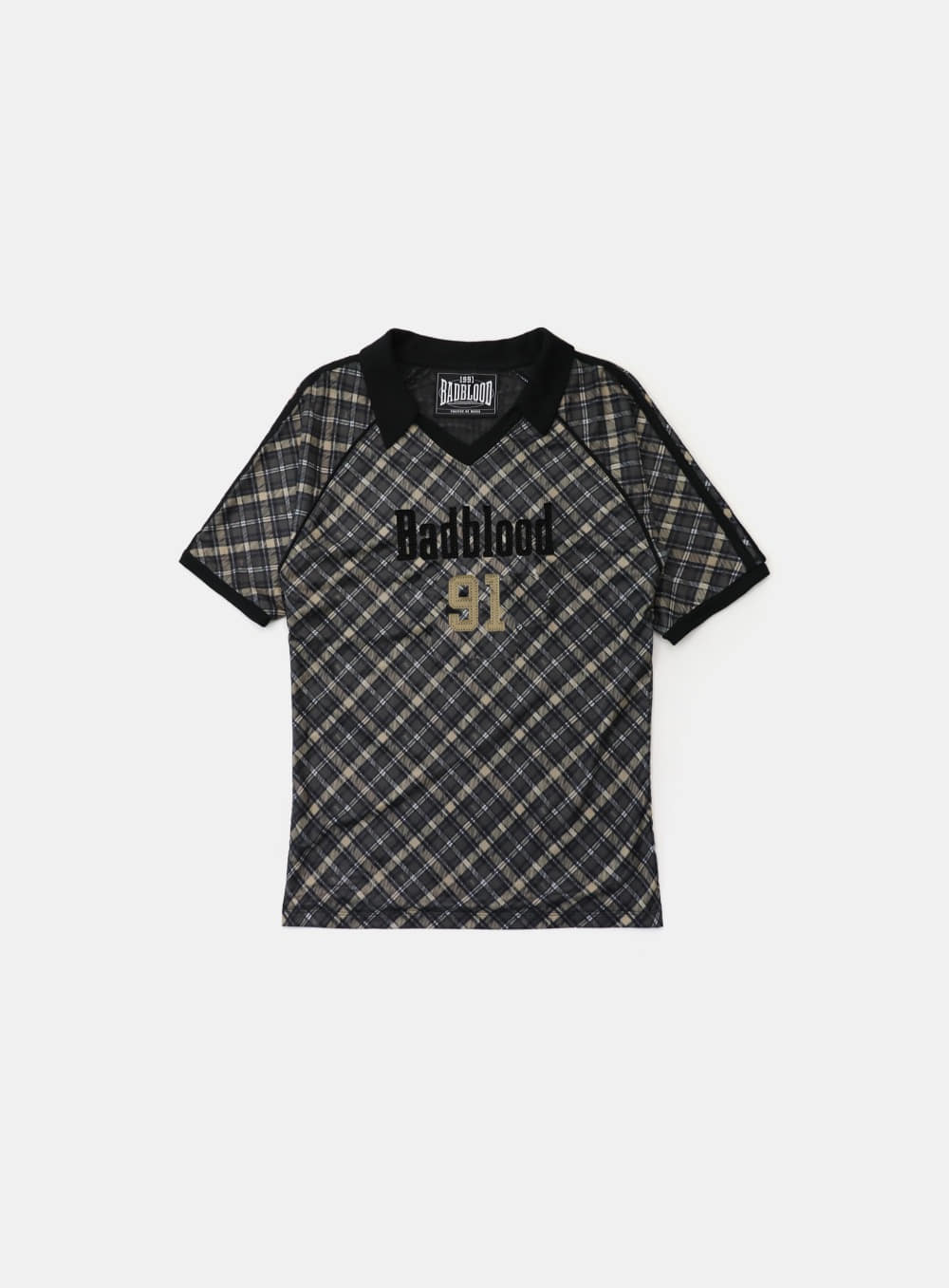 Badblood Vintage Club V-Neck Check T-Shirt Black