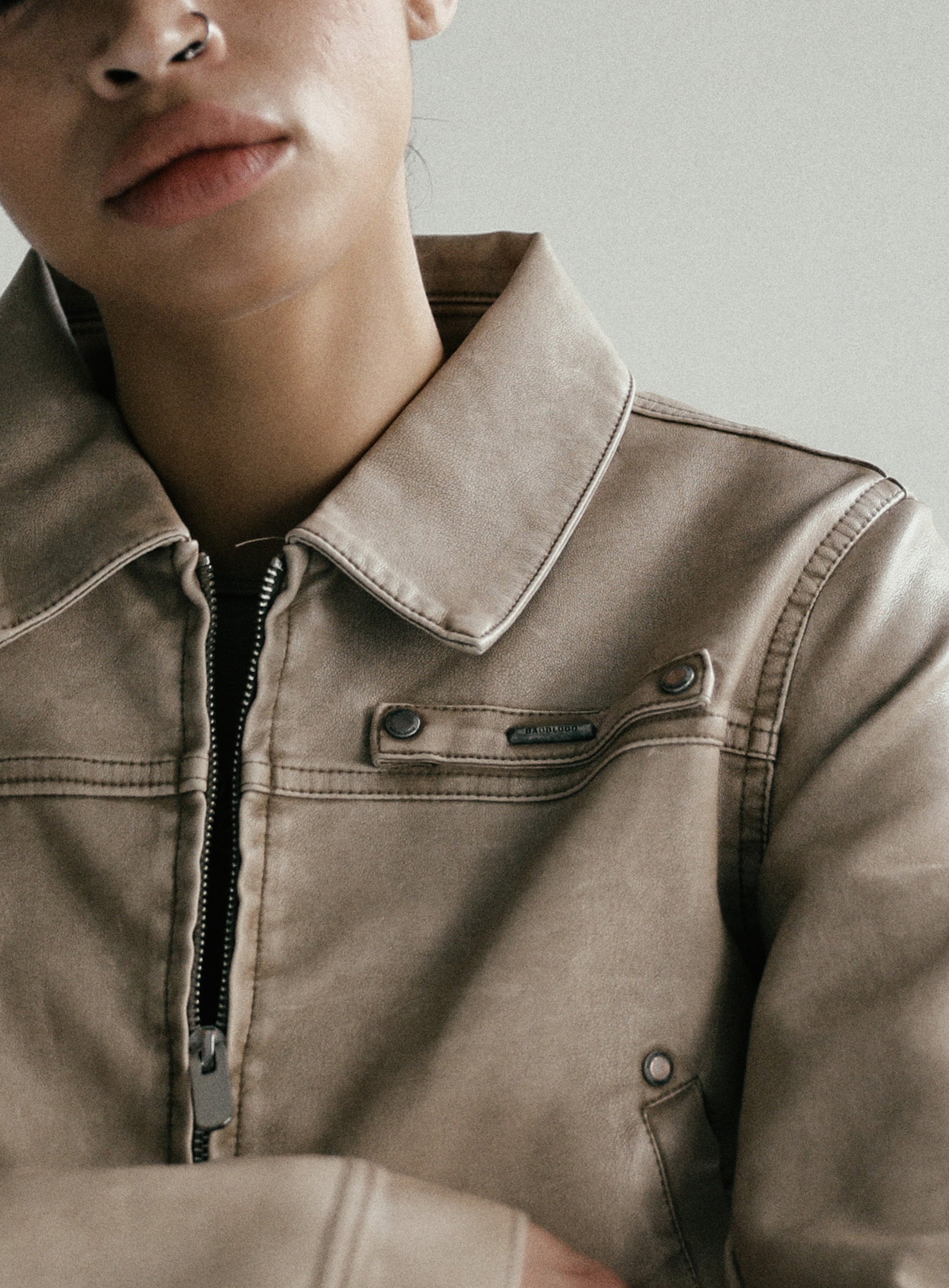Badblood Washed Leather Harrington Jacket - Cream