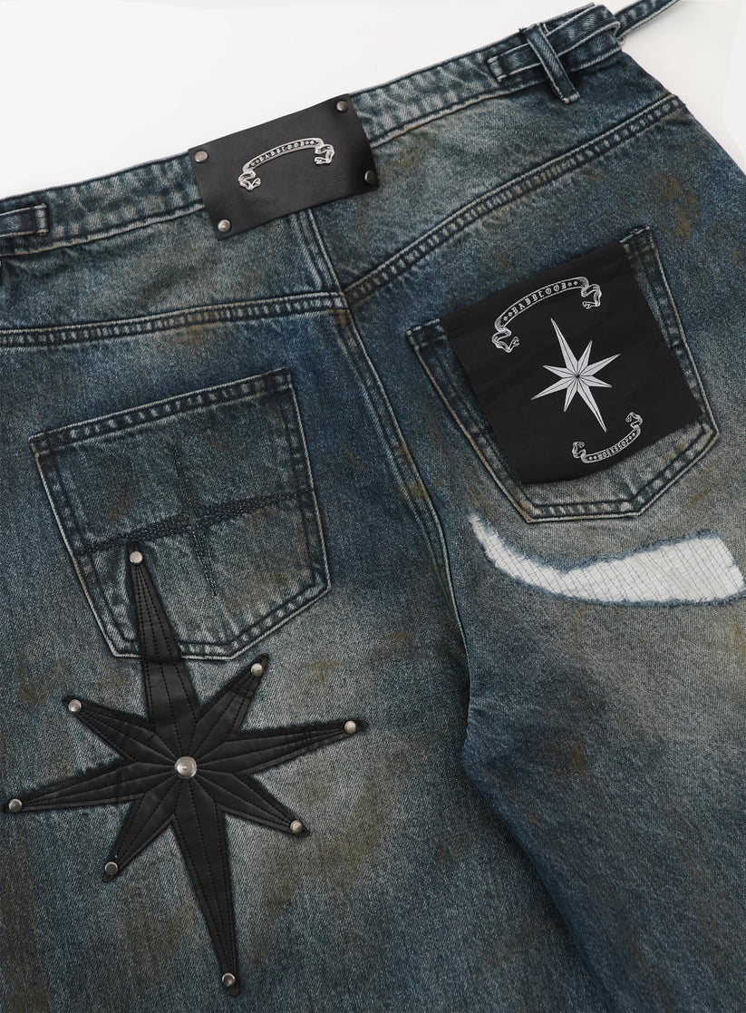 Badblood 0409 Cosmo Convex Denim Pants - Mid Blue