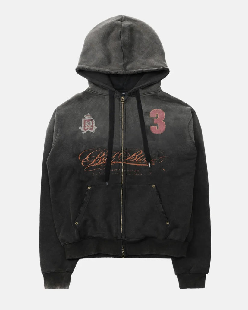 Badblood Royal Classic Distressed Hooded Zip-Up - Black