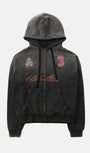 Badblood Royal Classic Distressed Hooded Zip-Up - Black