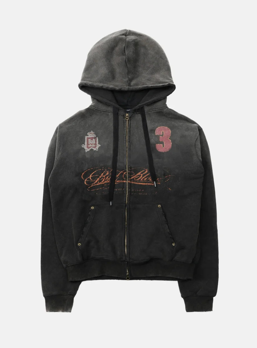 Badblood Royal Classic Distressed Hooded Zip-Up - Black