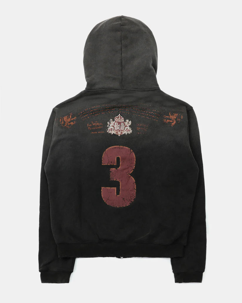 Badblood Royal Classic Distressed Hooded Zip-Up - Black