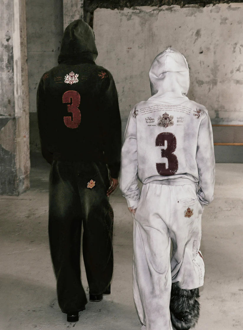 Badblood Royal Classic Distressed Hooded Zip-Up - White