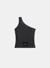 Badblood Striped One Shoulder Tank - Charcoal/Black