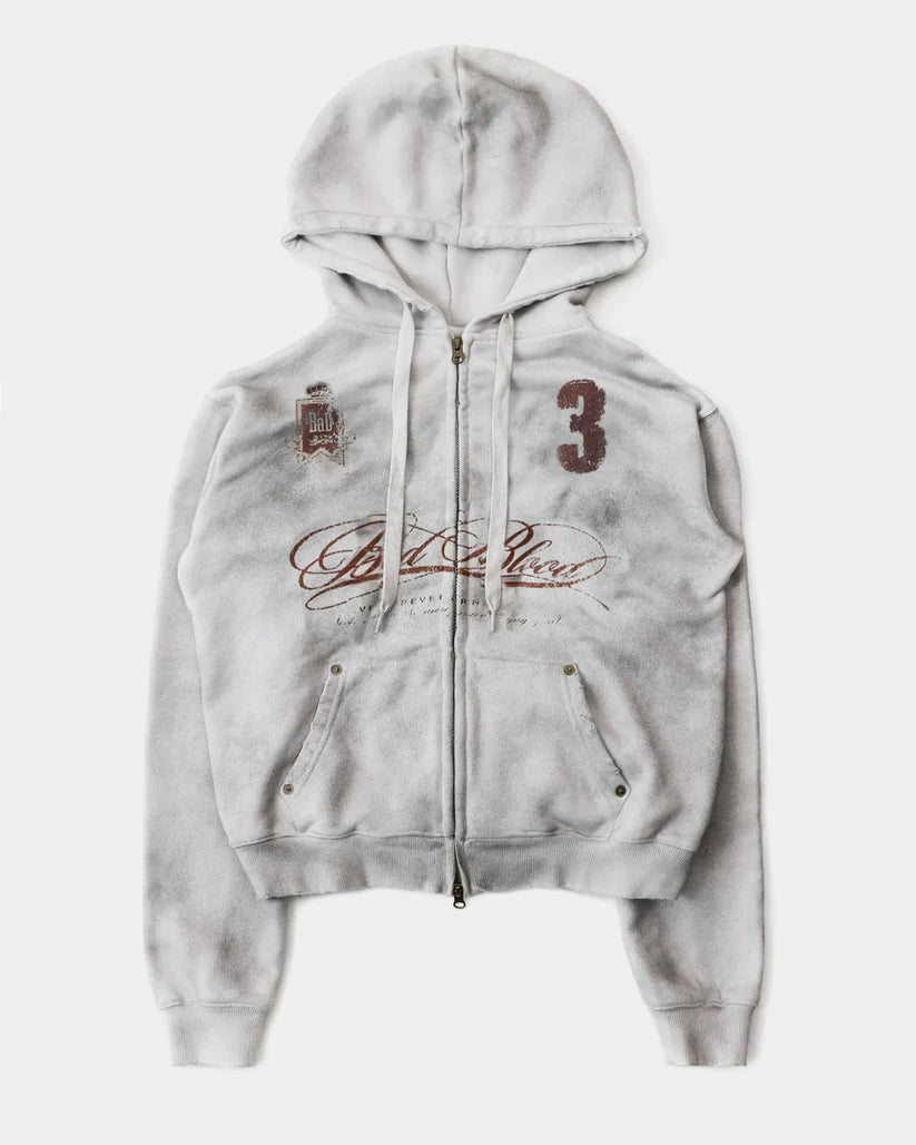 Badblood Royal Classic Distressed Hooded Zip-Up - White