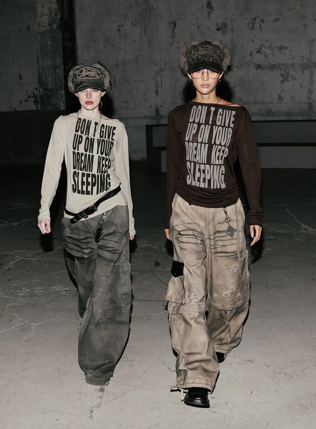 Badblood KEEP SLEEPING Boat Neck Loose Fit Tee - Sand