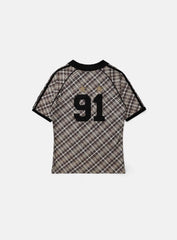 Badblood Vintage Club V-Neck Check T-Shirt Brown