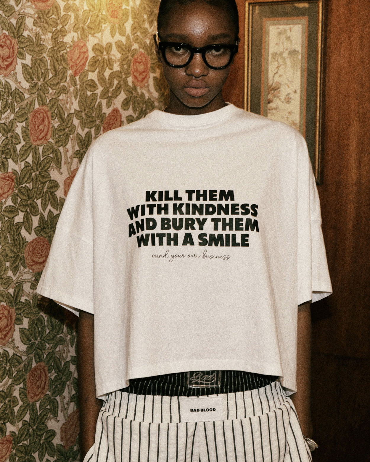 Badblood Kill them overfit crop T-shirt White