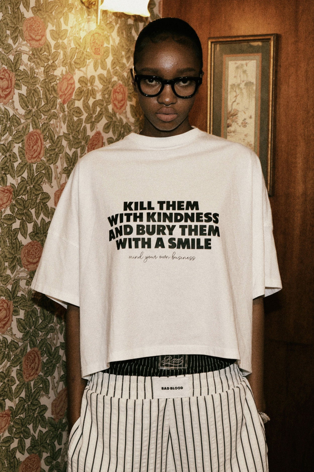 Badblood Kill them overfit crop T-shirt White