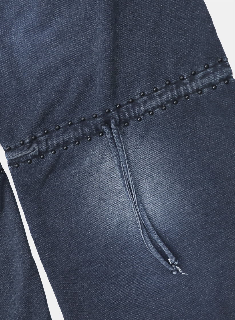 Badblood Mystic Studded Washed Denim Sweatpants - Blue