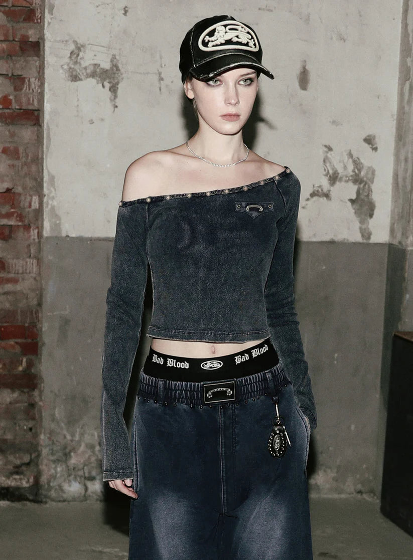 Badblood Mystic Studded Washed Denim Sweatpants - Blue