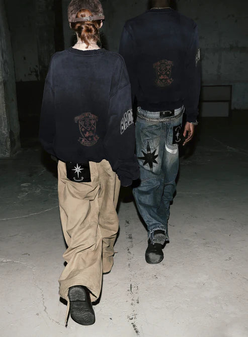 Badblood Workshop Print Distressed sweatshirt - Navy