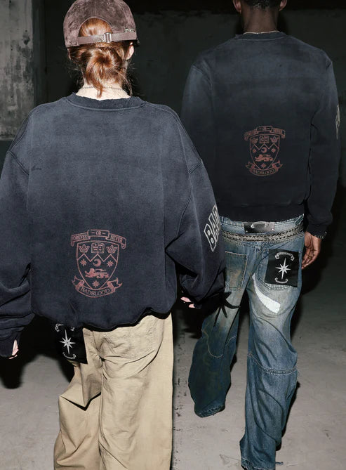 Badblood Workshop Print Distressed sweatshirt - Navy