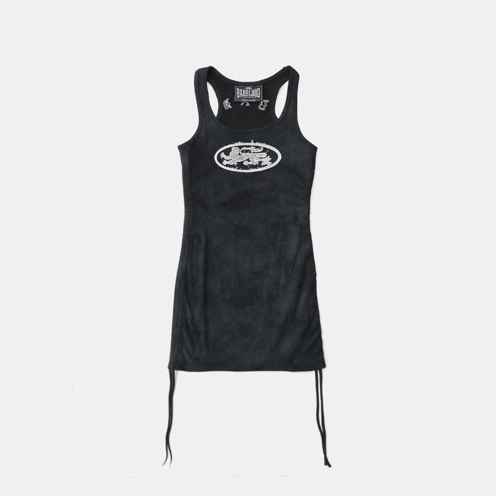 Badblood  Lion Patch Tank Mini Dress - Washed Black
