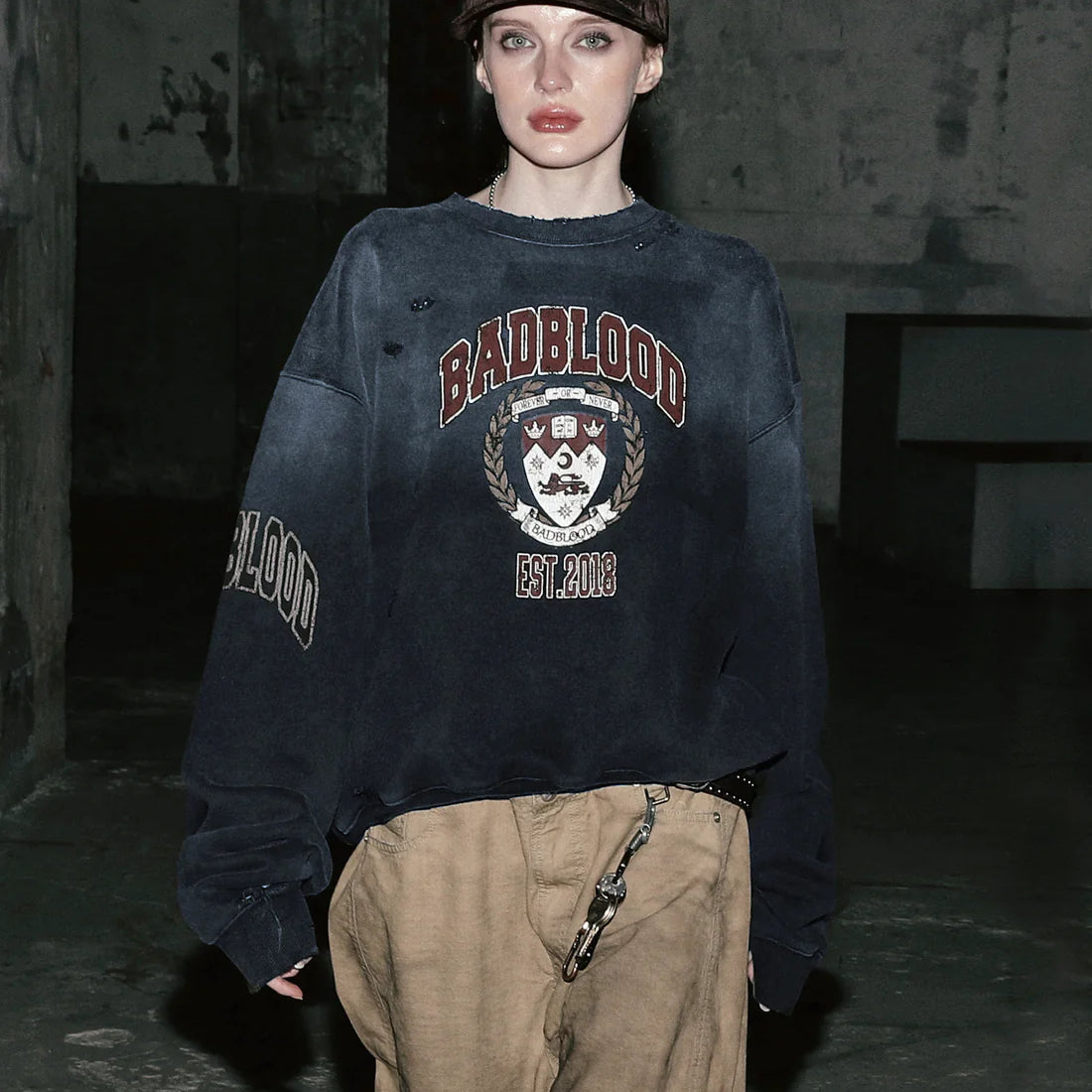 Badblood Workshop Print Distressed sweatshirt - Navy