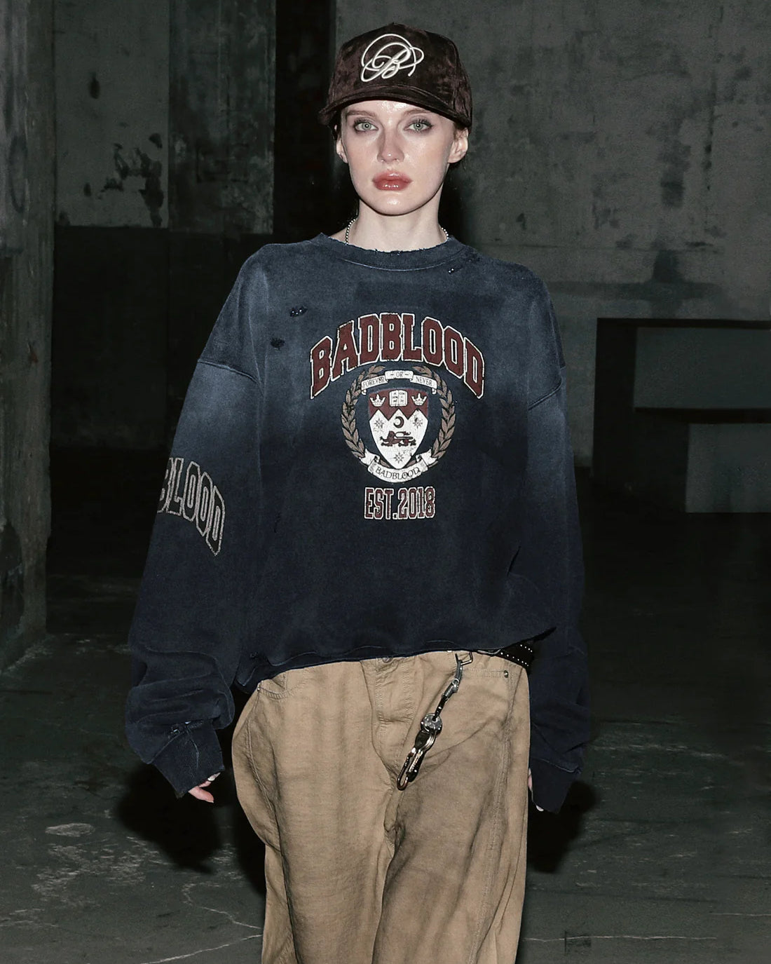 Badblood Workshop Print Distressed sweatshirt - Navy