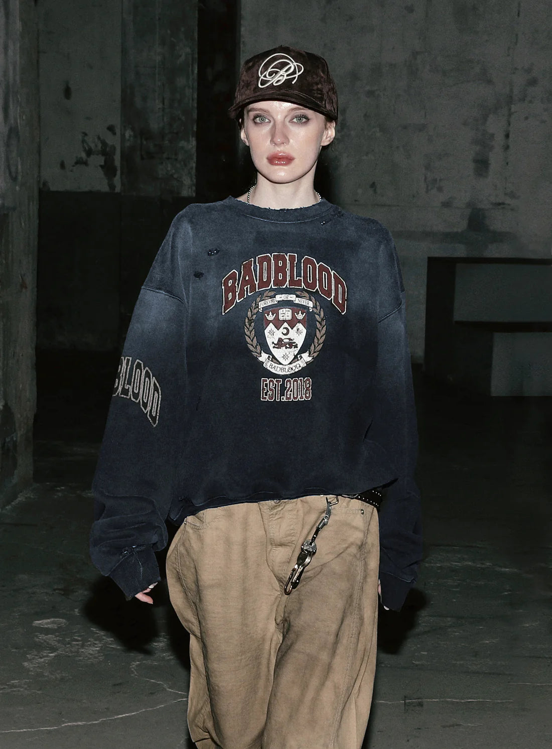 Badblood Workshop Print Distressed sweatshirt - Navy