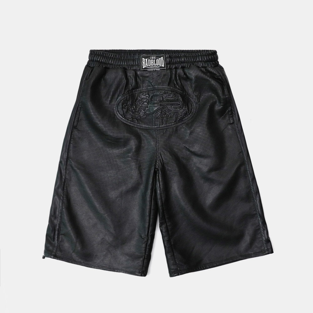 Badblood Perforated Leather Long Bermuda Pants - Black