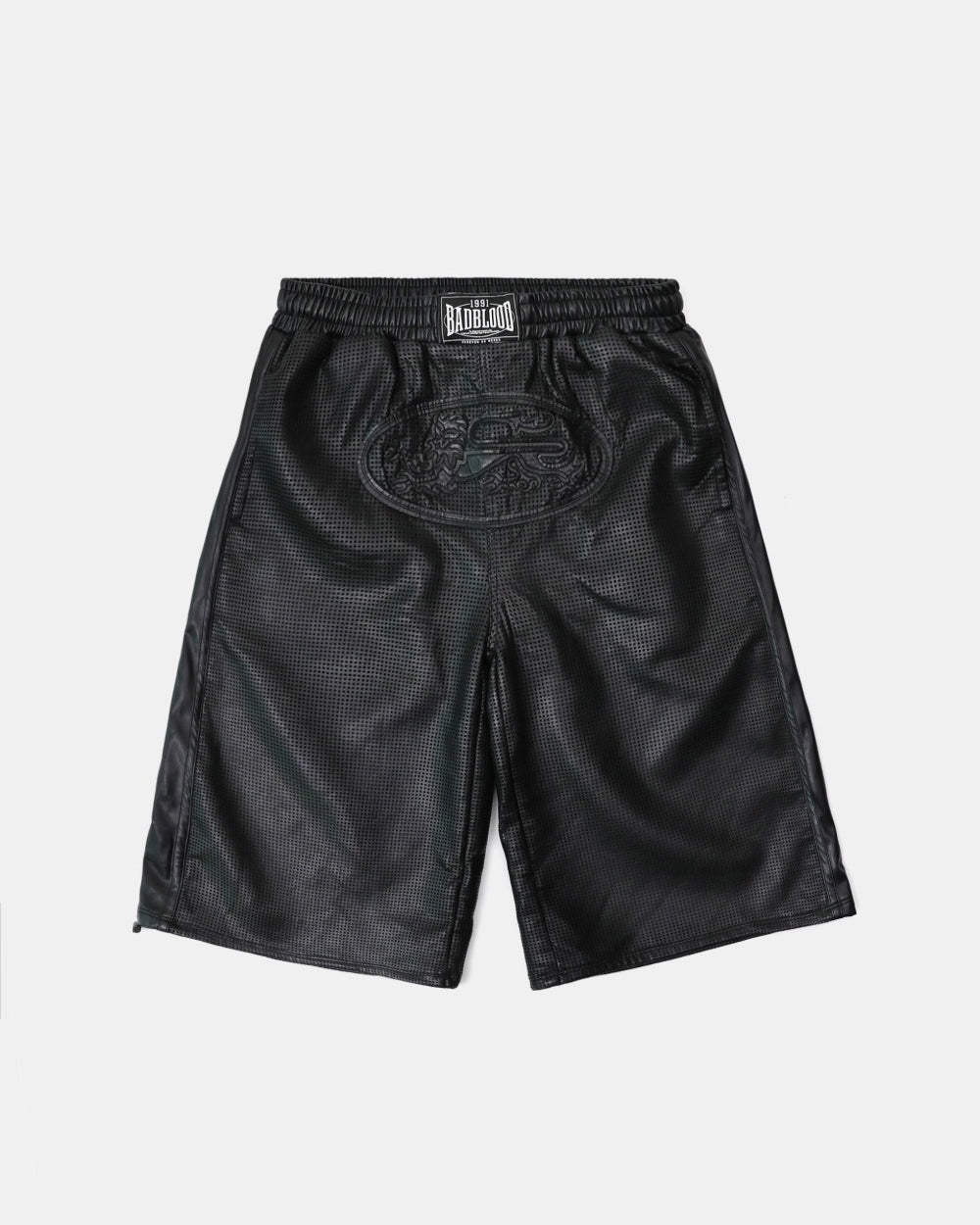 Badblood Perforated Leather Long Bermuda Pants - Black