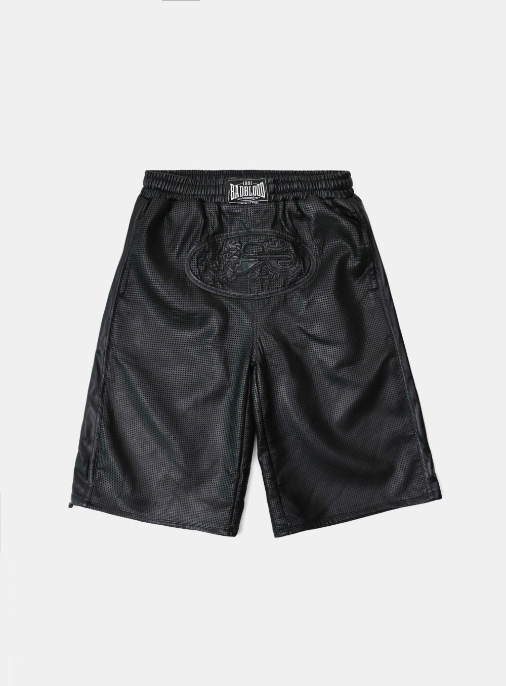 Badblood Perforated Leather Long Bermuda Pants - Black