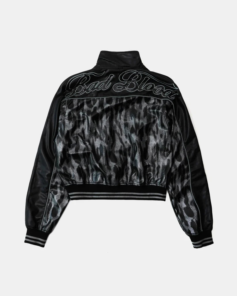 Badblood Contrast Leather Track Jacket - Black Python