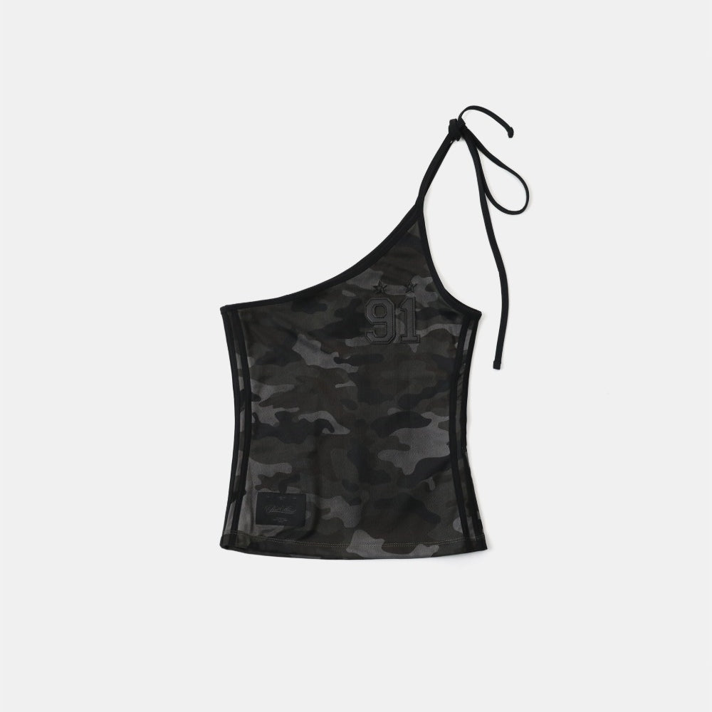 Badblood Vintage Club One Shoulder Tank - Black Camo