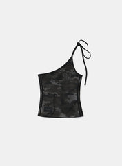 Badblood Vintage Club One Shoulder Tank - Black Camo