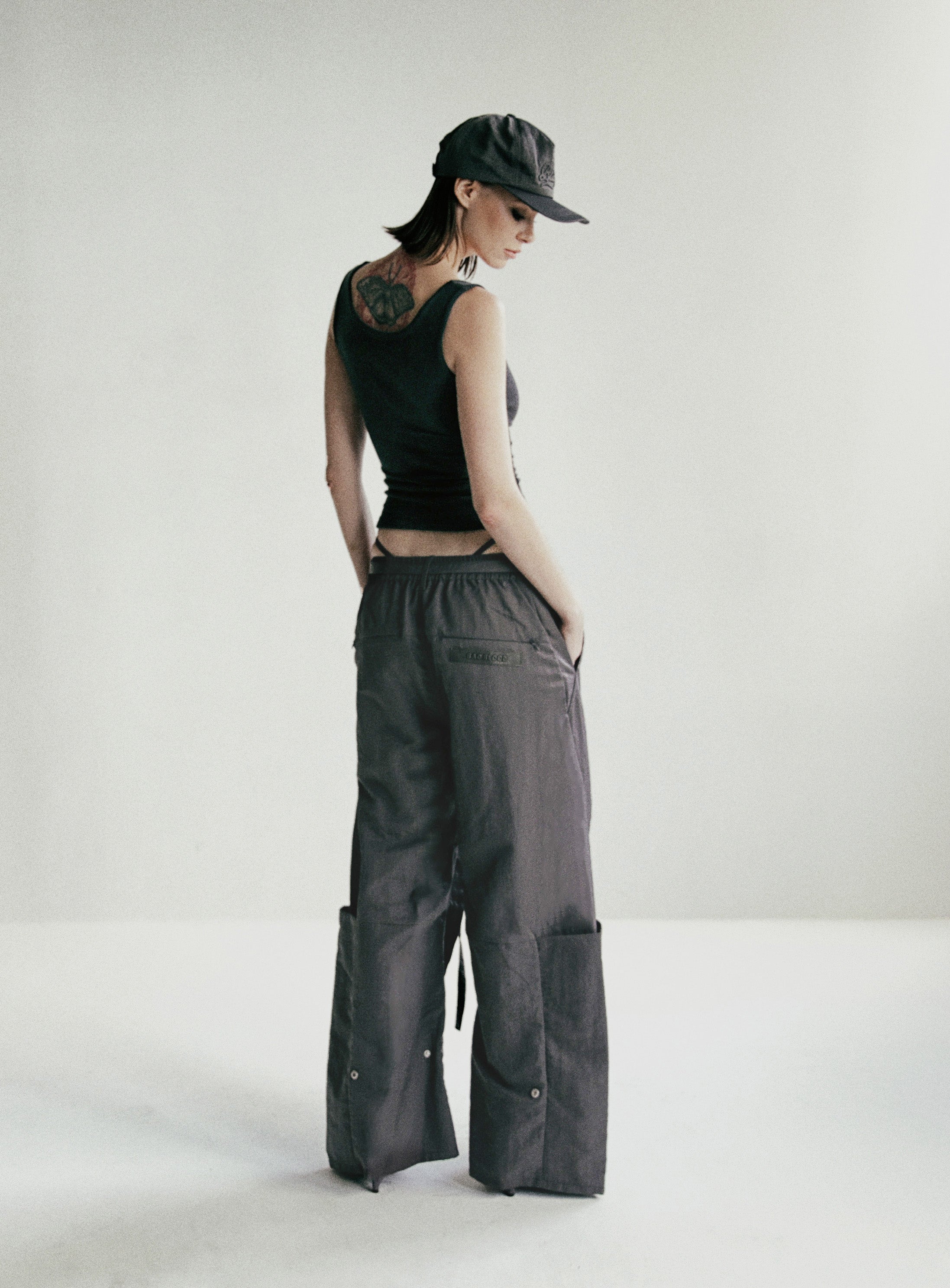 Badblood Curved Nylon Cargo Pants Charcoal