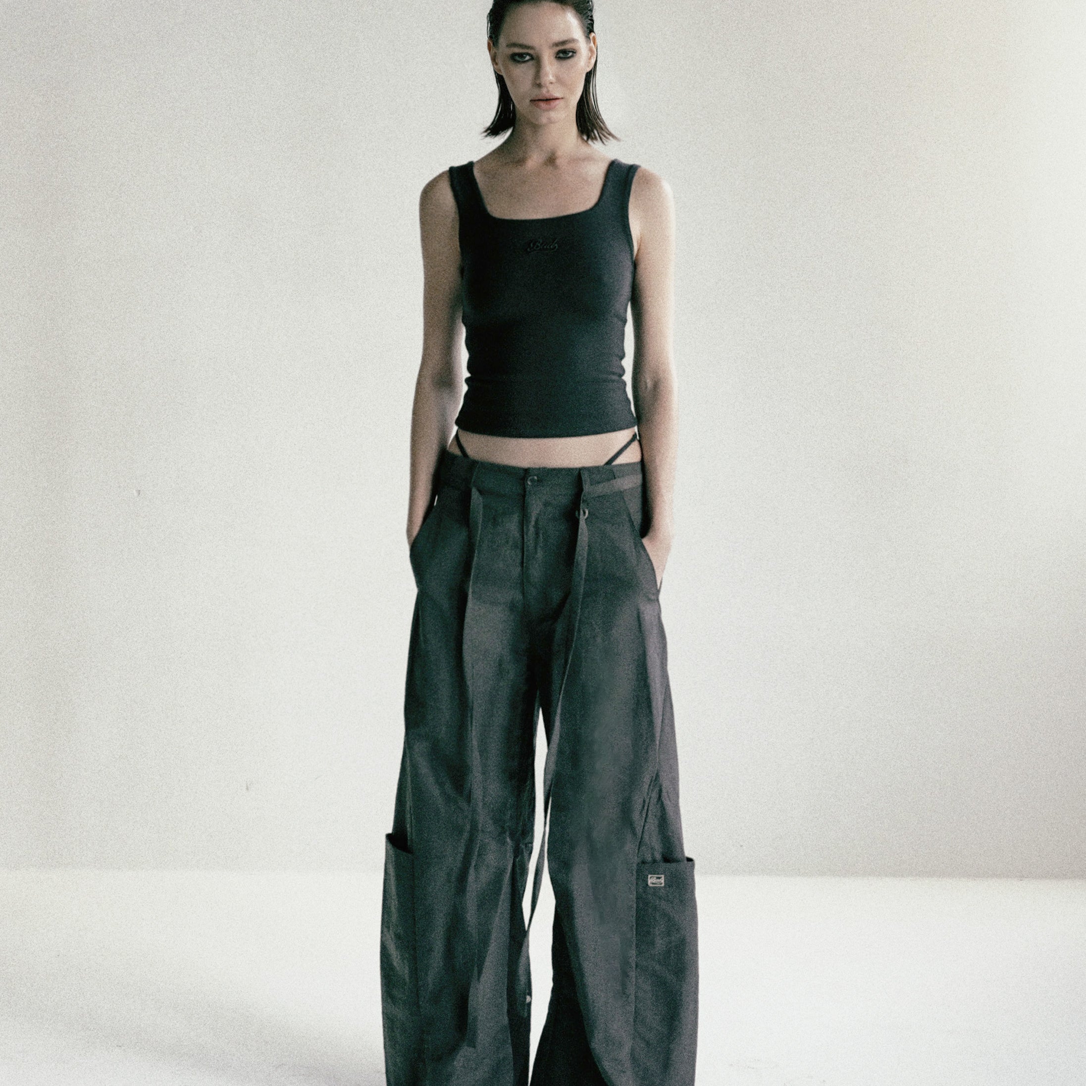 Badblood Curved Nylon Cargo Pants Charcoal