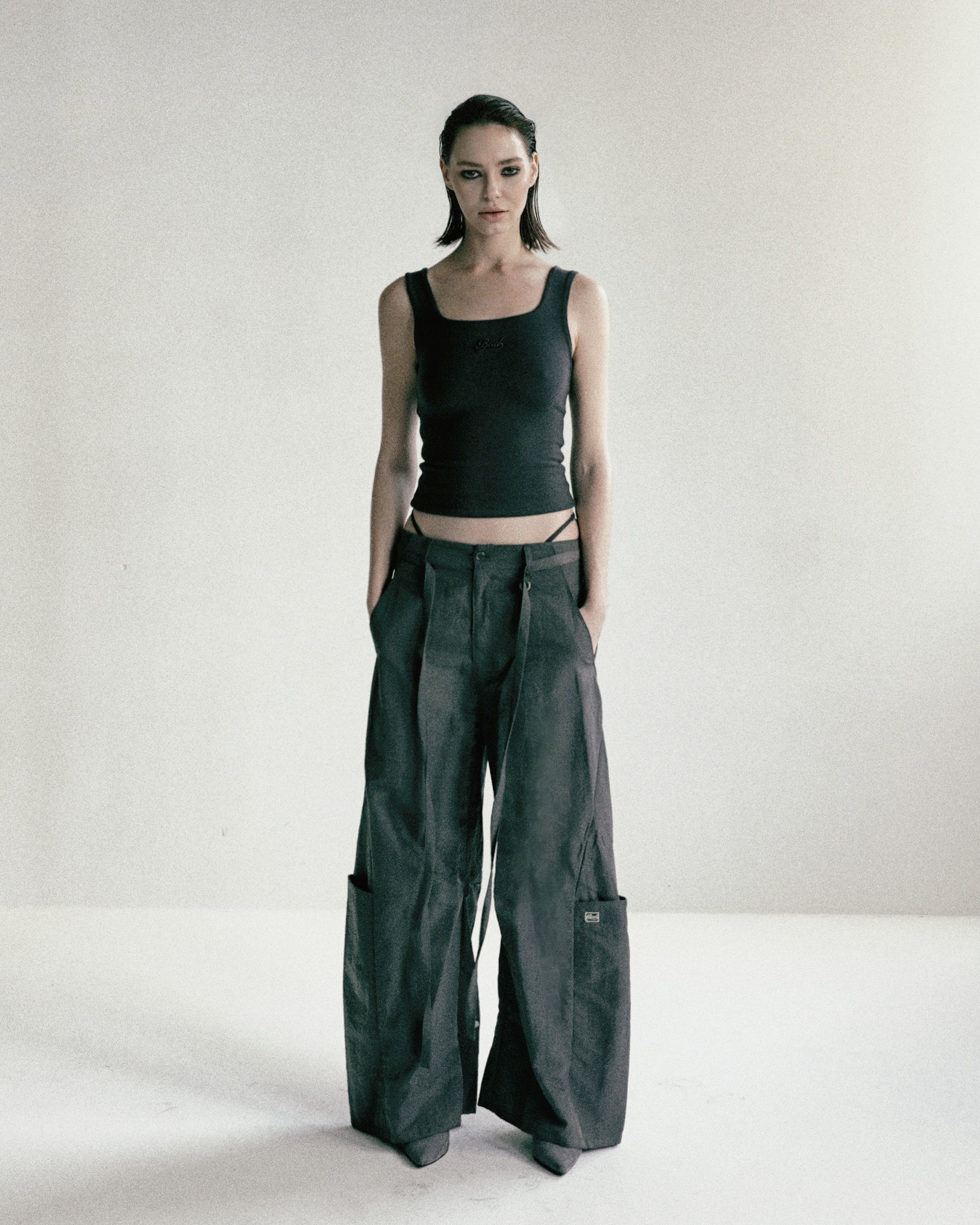 Badblood Curved Nylon Cargo Pants Charcoal