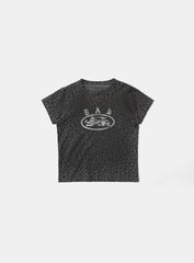 Badblood Crack Print T-Shirt Black Leopard