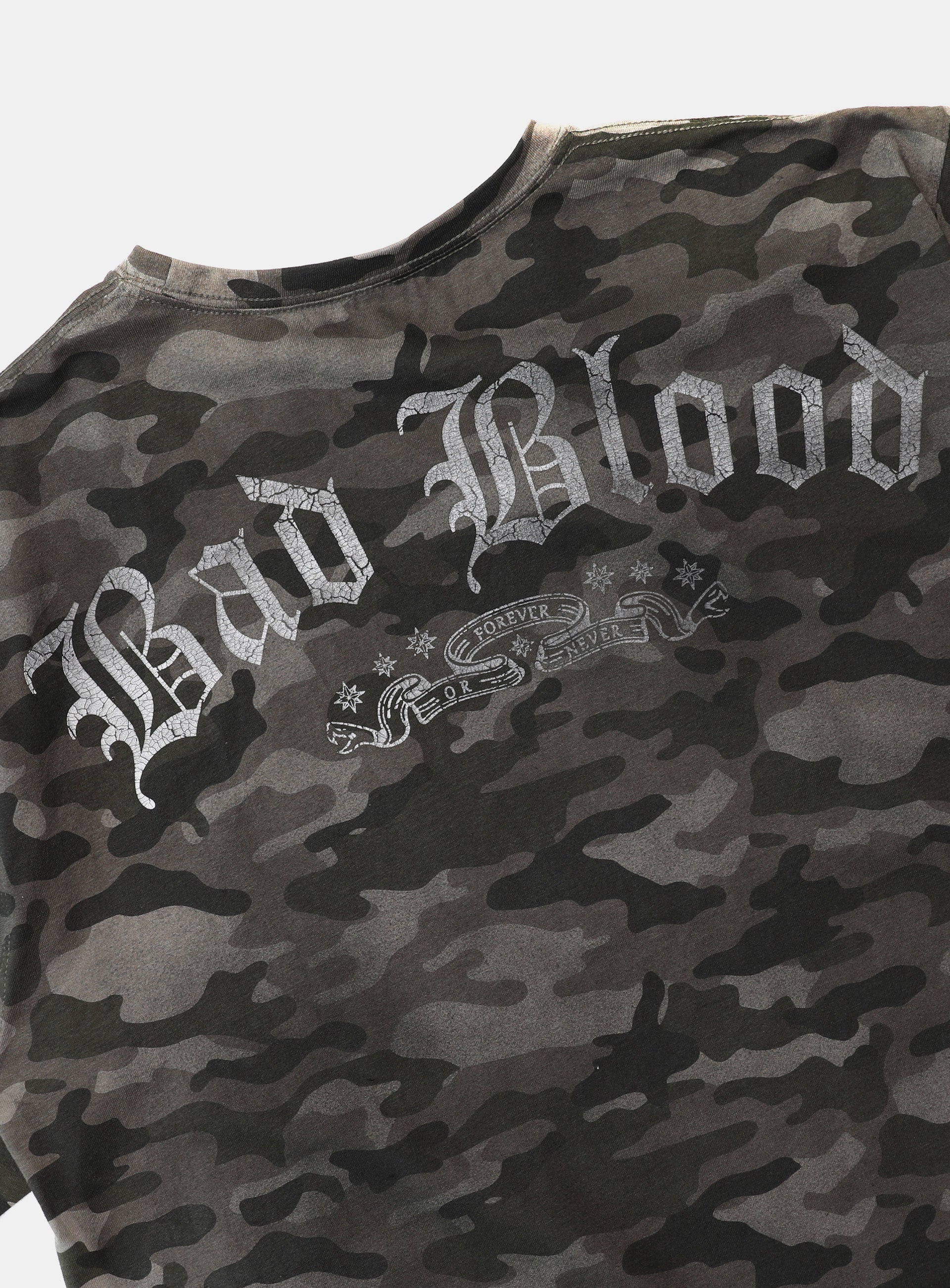 Badblood Crack Print T-Shirt Green Camo