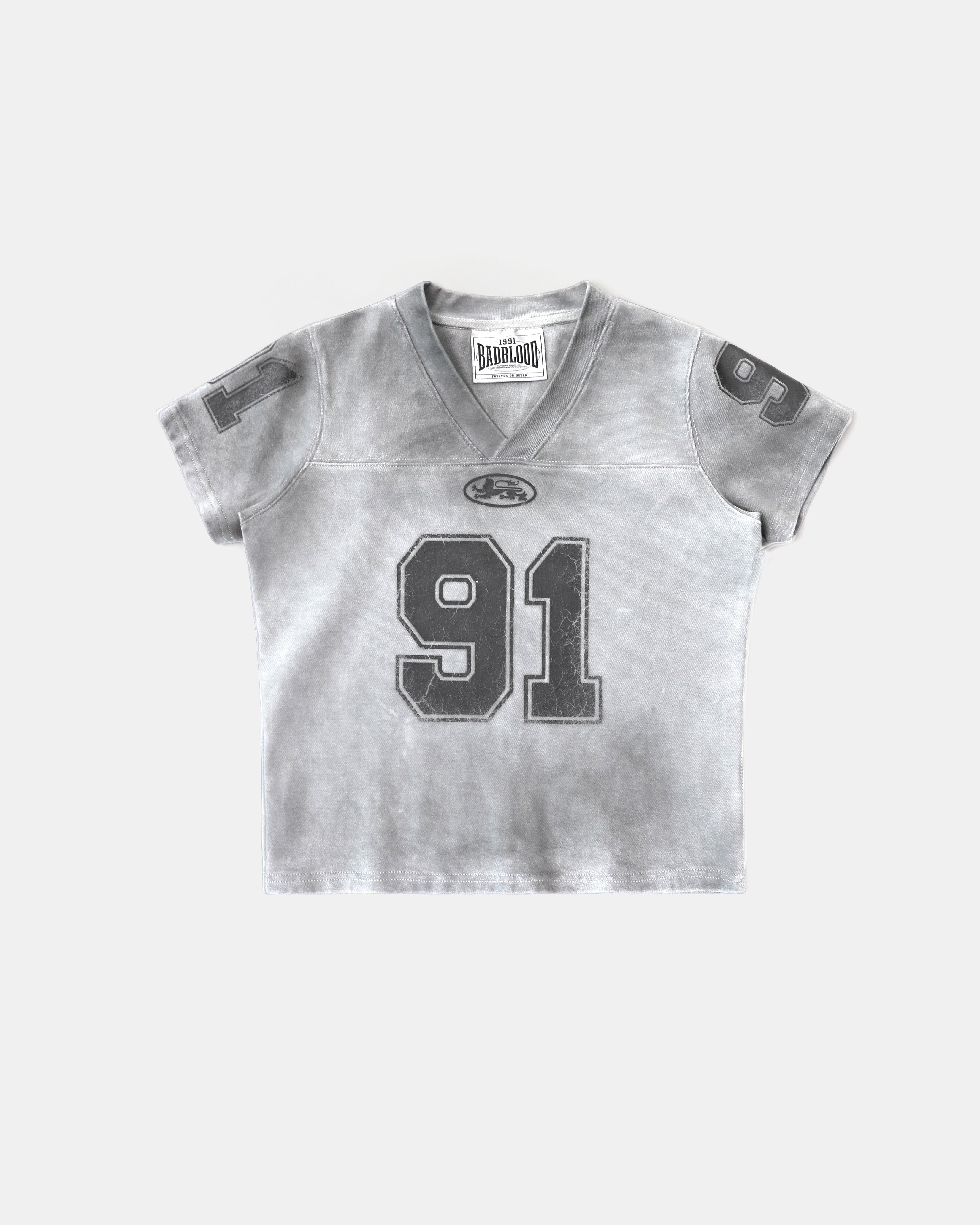 Badblood 91 Crack Print V-Neck T-Shirt White