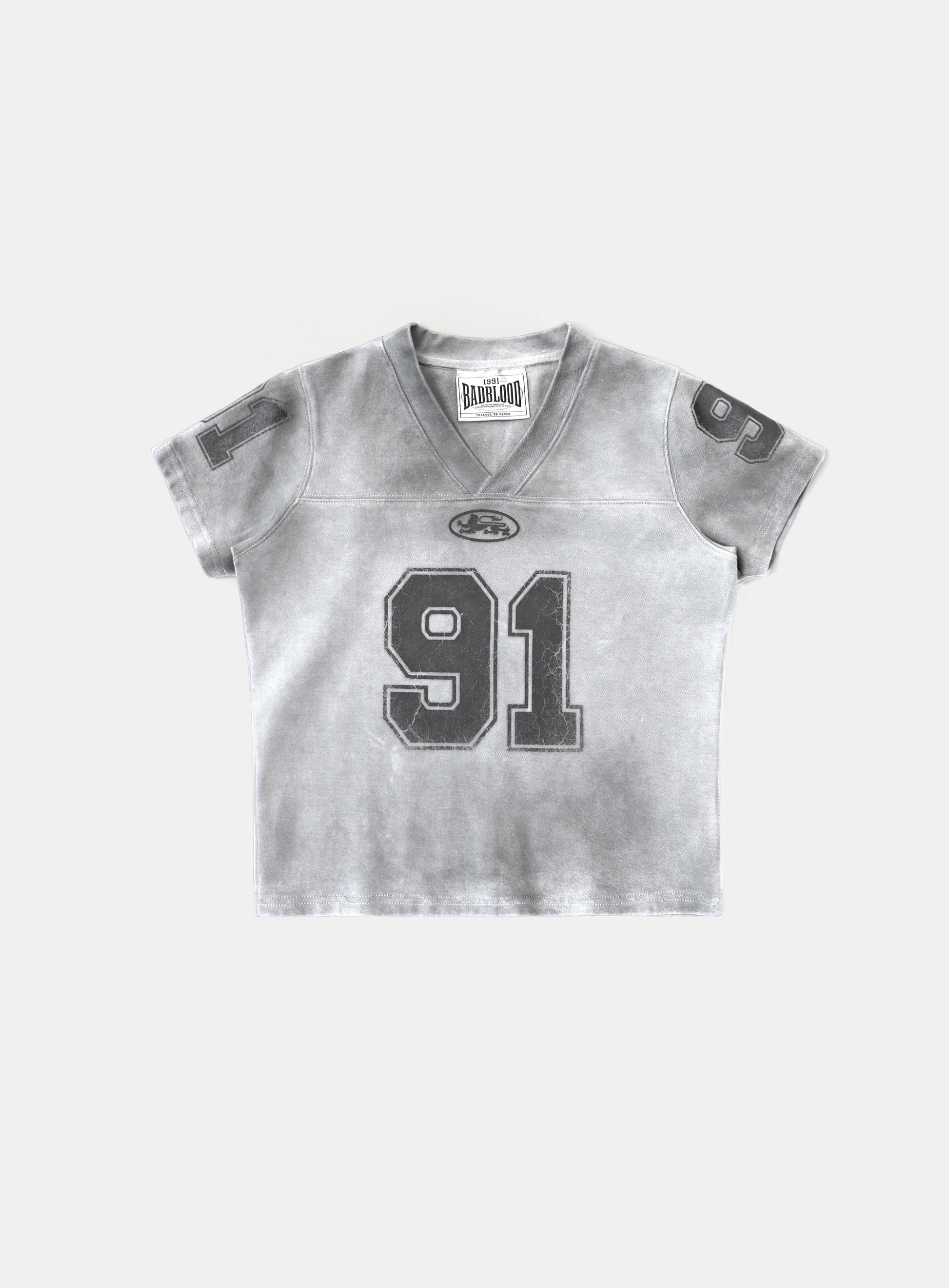 Badblood 91 Crack Print V-Neck T-Shirt White