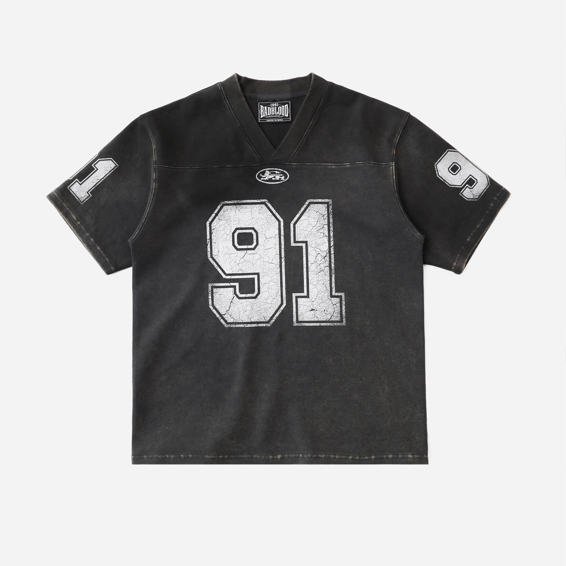 Badblood 91 Crack Print V-Neck T-Shirt Black