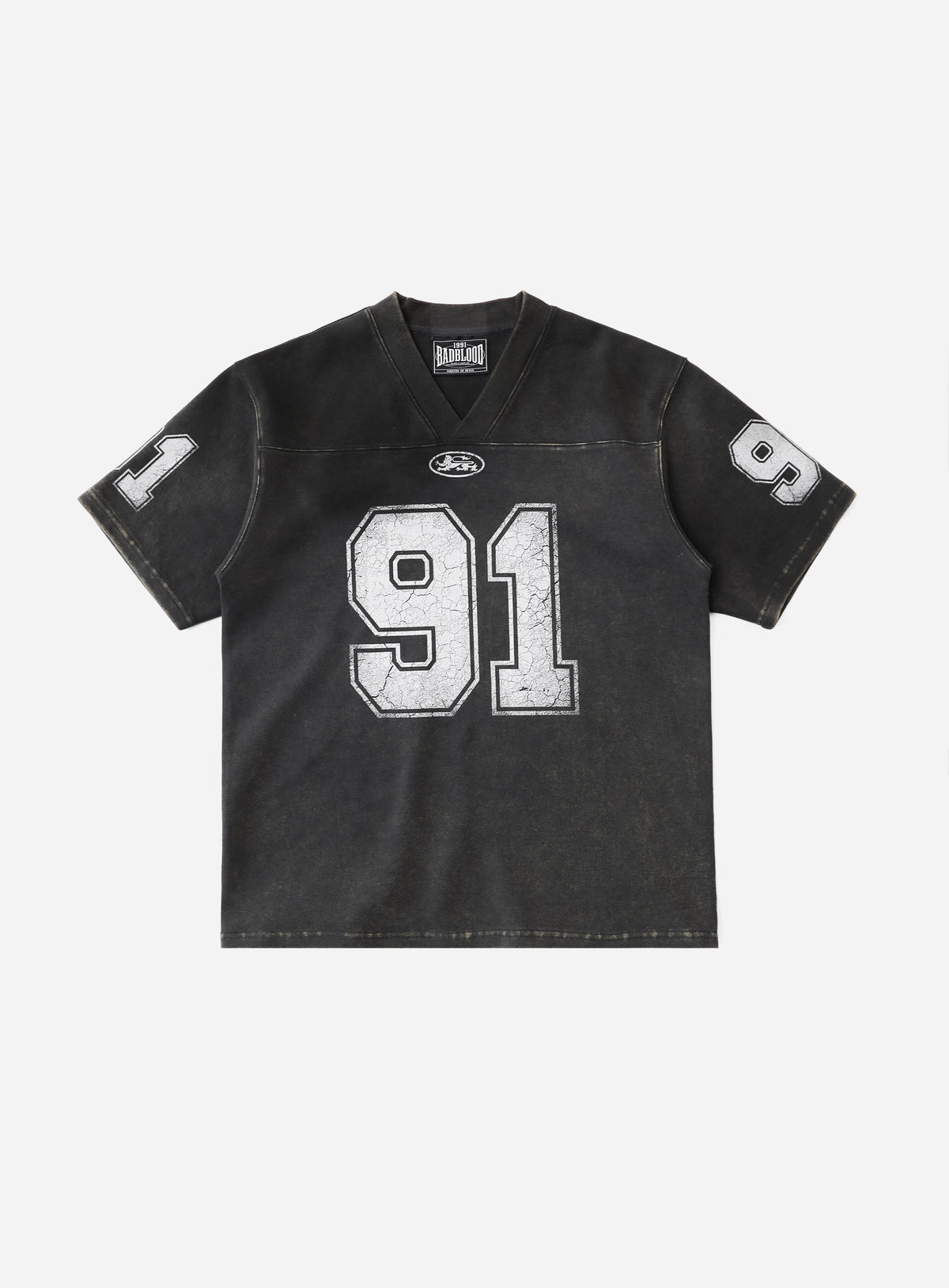 Badblood 91 Crack Print V-Neck T-Shirt Black