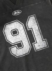 Badblood 91 Crack Print V-Neck T-Shirt Black