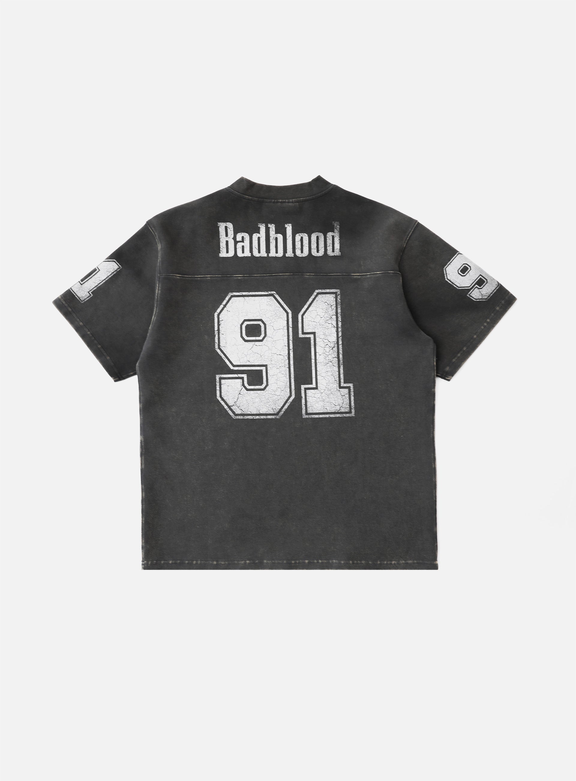 Badblood 91 Crack Print V-Neck T-Shirt Black