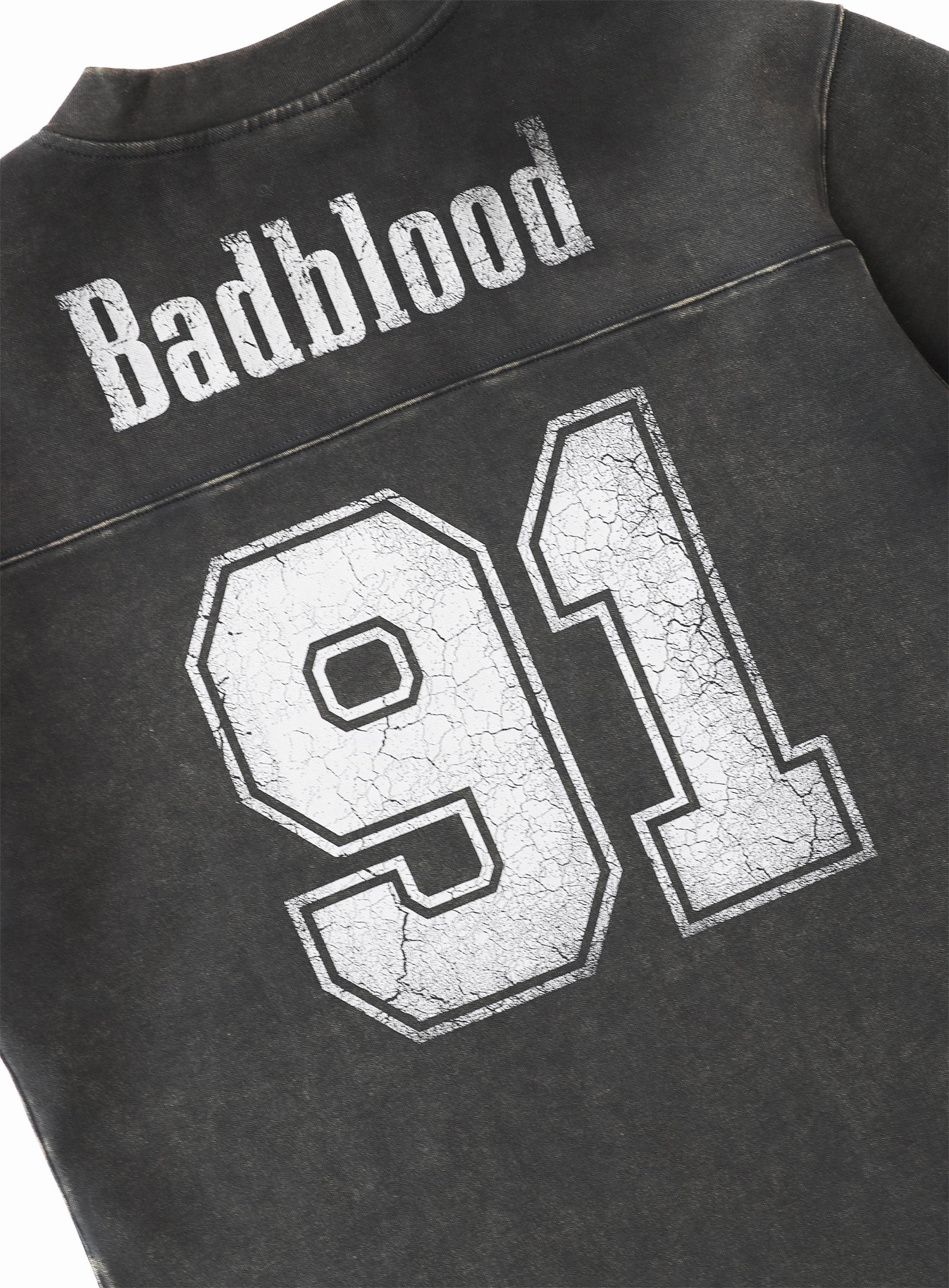 Badblood 91 Crack Print V-Neck T-Shirt Black
