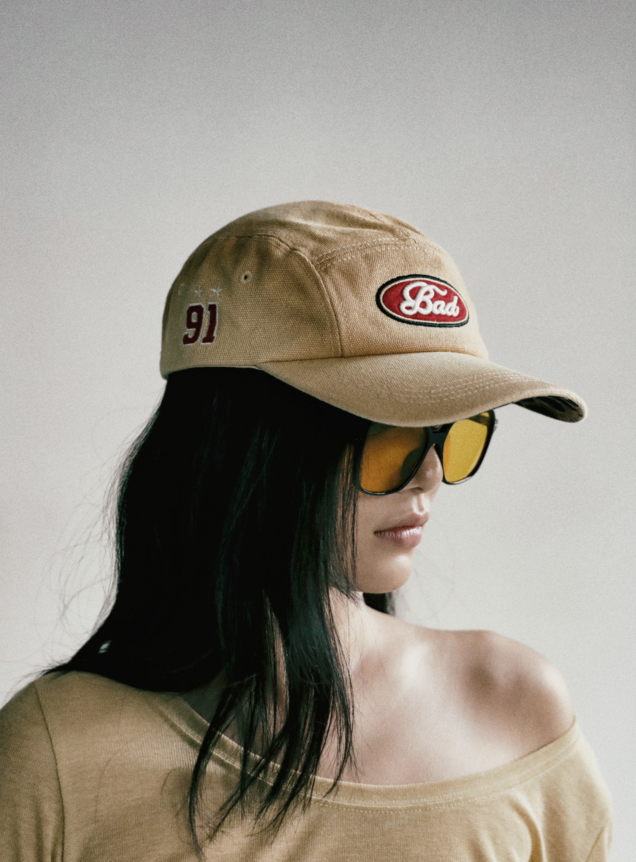 Badblood Oval Logo Washed Camp Cap Beige