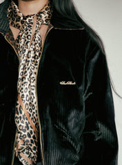 Badblood Leopard Reversible Velvet Harrington Jacket Black