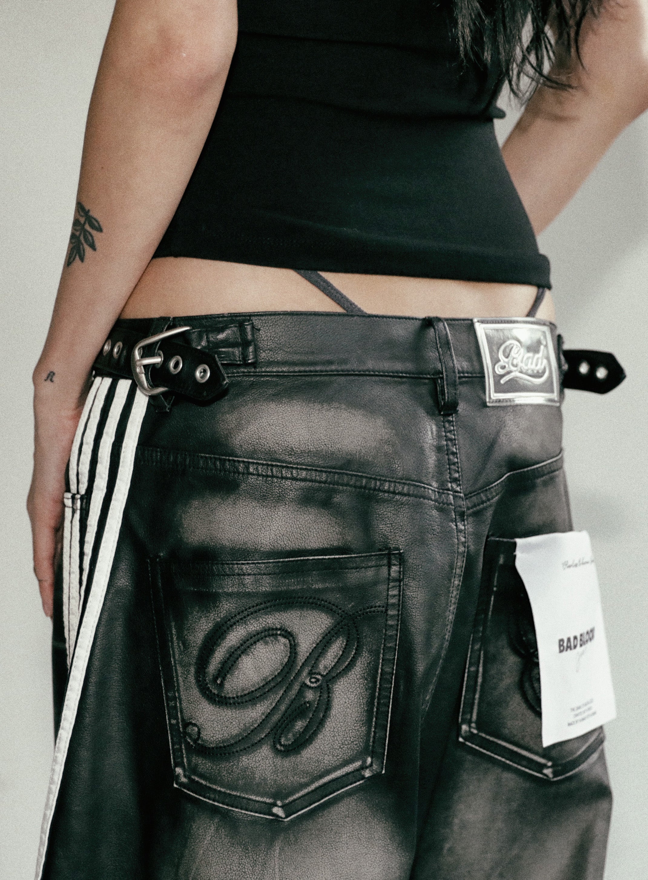 Badblood Billy Barrel Leather Track Pants Black