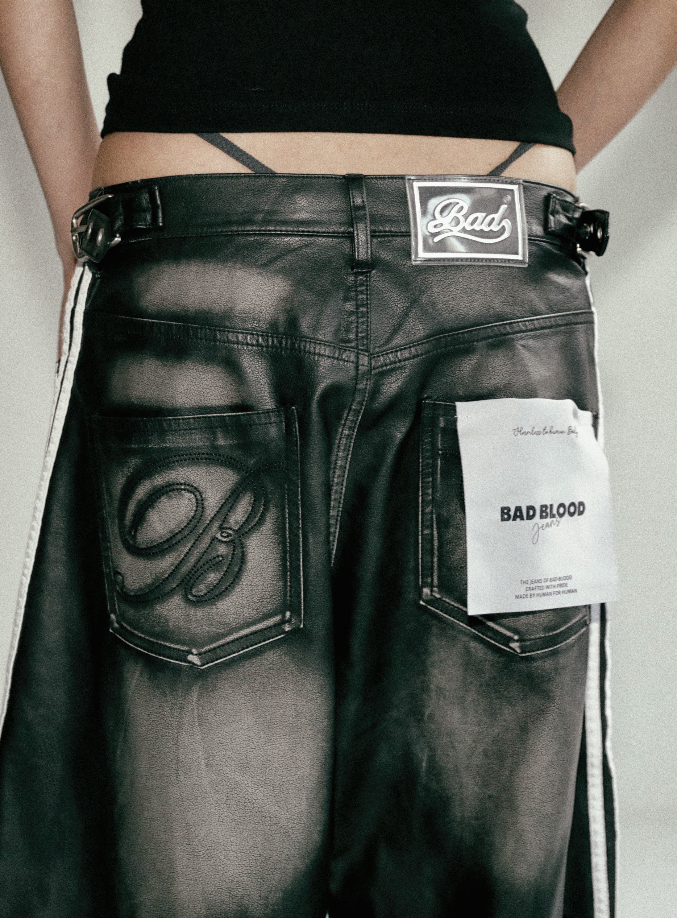 Badblood Billy Barrel Leather Track Pants Black