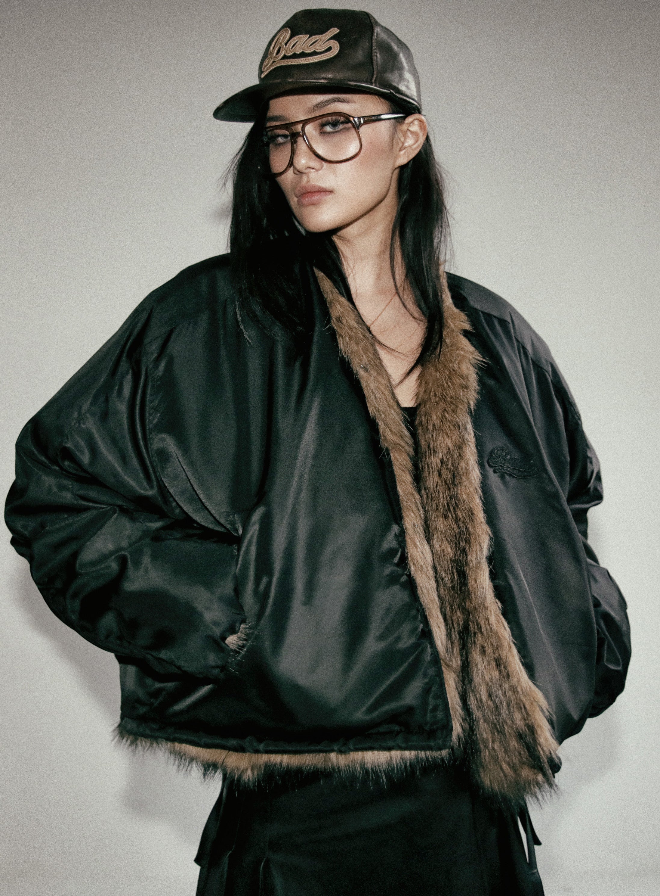 Badblood Nadja Reversible Fur MA-1 Jacket Coyote/Black