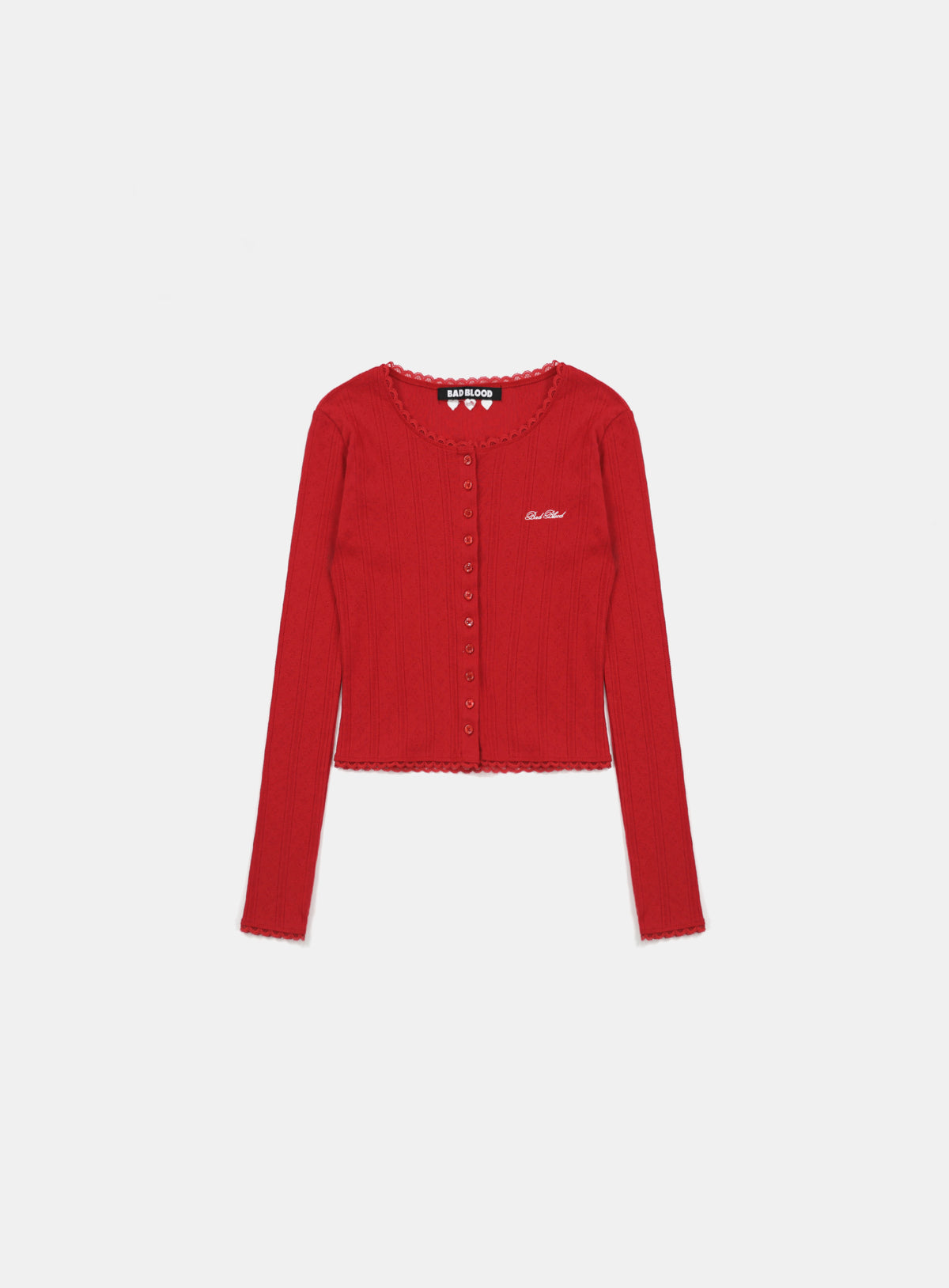 Badblood Classic Logo Pointel Crewneck Cardigan Red