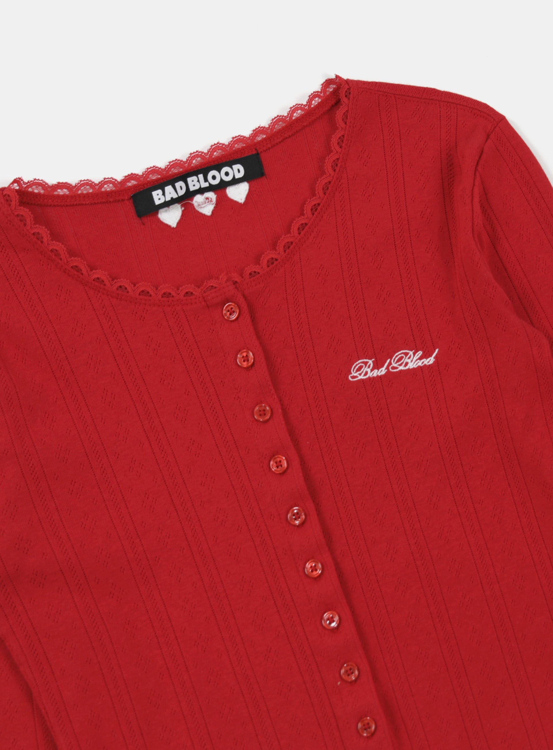 Badblood Classic Logo Pointel Crewneck Cardigan Red